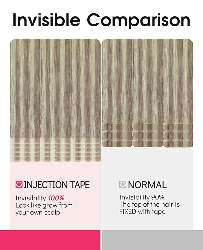 Youngsmile Injection Tape in Hair Extensions Human Hair #18P613 Ash Blonde with Bleach Blonde Real Human Hair 20pcs 30g 14 Inch Injected Tape in Hair Extensions Seamless Tape ins (#18P613,14'')