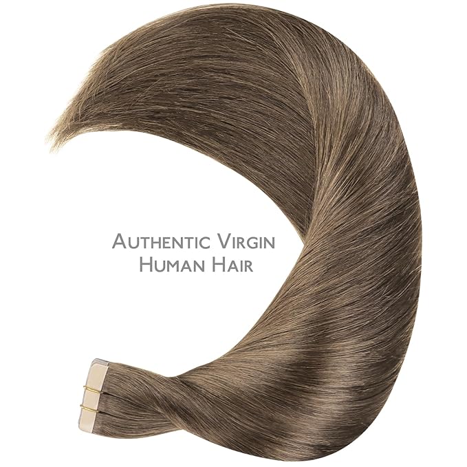 WENNALIFE Tape in Hair Extensions Human Hair, 20pcs 40g 12 inch Light Ash Brown Remy Hair Extensions Straight Human Hair Tape in Extensions Skin Weft Tape Extensions Human Hair