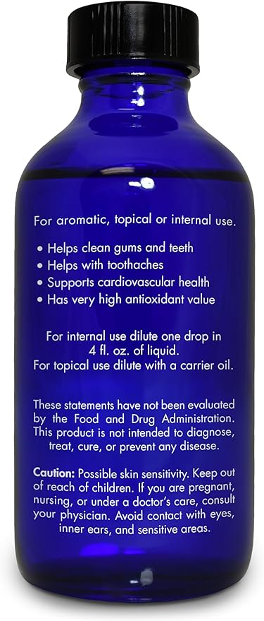 Clove Oil, Food Grade, for Teeth and Gums, Tooth Aches – 100% Pure, Clove, Bud, Essential, Oil, by Zongle Therapeutics, 4 OZ