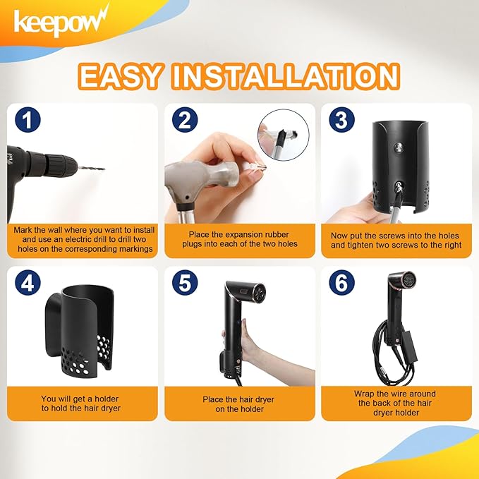 KEEPOW Hair Dryer Holder Wall Mount Compatible with Shark Flexstyle/Dyson Airwrap/Airstrait Styler, Hair Dryer Stand Hair Tool Organizer Hairdryer Storage Attachment Holder for Bathroom Hotel