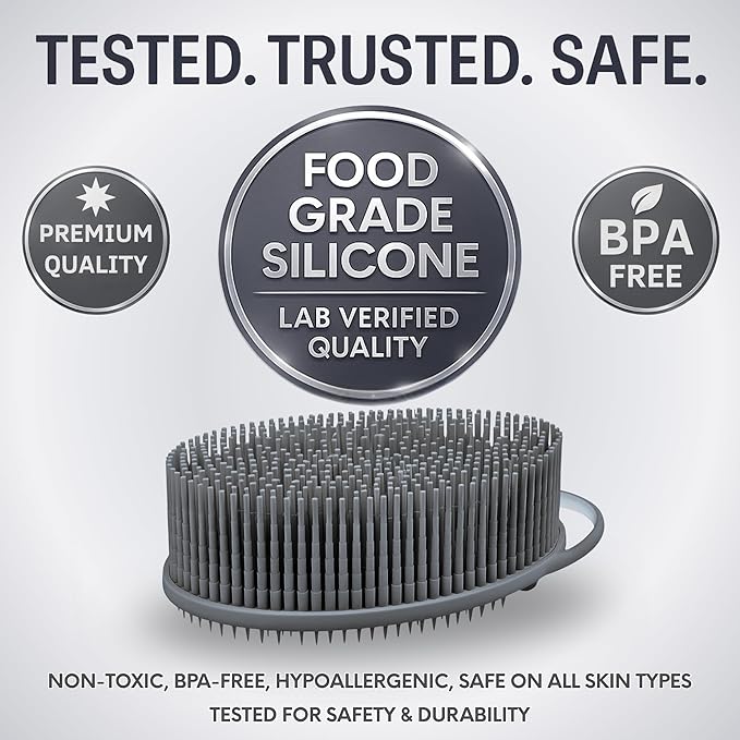 Avilana Silicone Body Scrubber – Gentle Shower Brush & Loofah Alternative- Food Grade & Lab Tested – Fast-Drying, Hygienic, BPA-Free Silicone Body Gentle Exfoliator (Gray, Exfoliate)