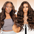 Arabella 13x6 Chocolate Brown Lace Front Wig Human Hair 4# Body Wave Wigs Human Hair Pre Plucked Glueless Brown Frontal Wig Human Hair 26 Inch