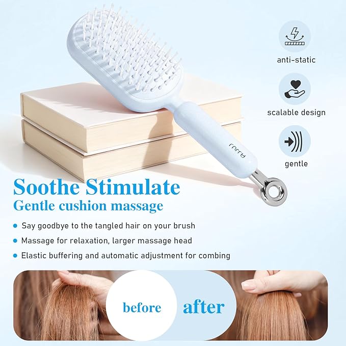 Retractable Cushion Massage Comb Brush，Retractable Hair Brush，Anti Static Self Cleaning Hair Brush For Women And Men, Anti Static Pull Ring Air Cushion Massage Brush (Blue)