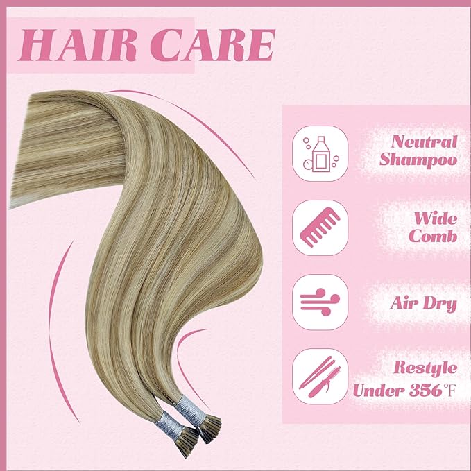 YoungSee I Tip Extensions Brown Highlight I Tip Hair Extensions Human Hair Light Brown Highlight Blonde Itip Hair Extension Real Human Hair 16In 80s 50g I-Tips Extension Human Hair Soft