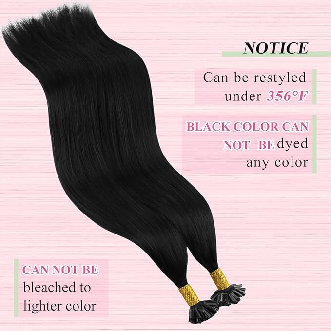 YoungSee Utip Hair Extensions Human Hair Black U Tip Hair Extensions Remy Hair Jet Black U Tip Hair Extension 14In K-Tips Hair Extension Real Human Hair for Women Style Enhancement 50s/50g