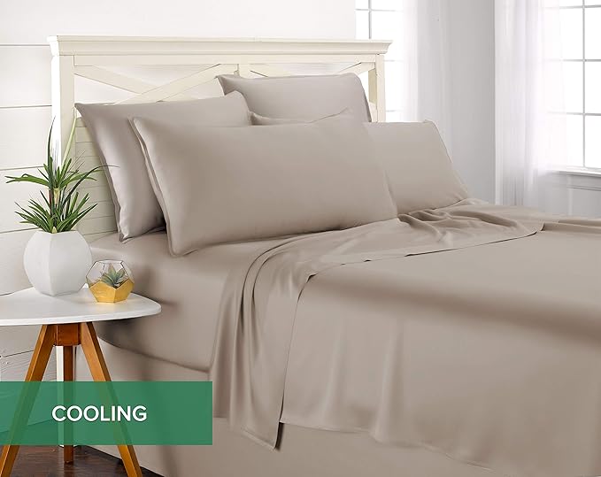 Queen Pillowcases by Pure Bamboo, Genuine 100% Organic Viscose Derived from Bamboo, Luxuriously Soft & Cooling, Double Stitching, Envelope Closure (2 Queen Pillowcases, Sand)