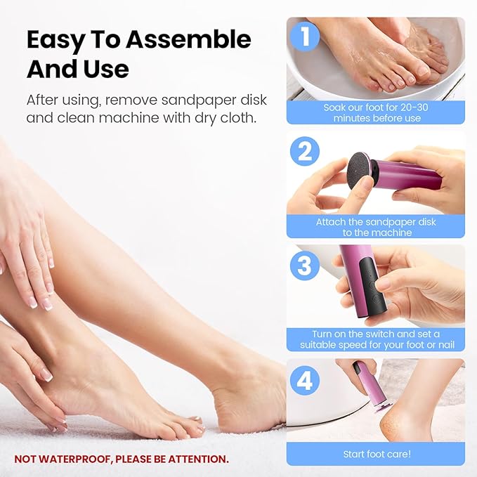 Electric Foot Callus Remover, 2 in 1 | 6 Speed Adjustable Foot File Nail Grinder with Sandpaper Disks, Professional Sander Pedicure Tool for Feet Dead Skin, Self Care Gifts for Women Mom Lover Friends
