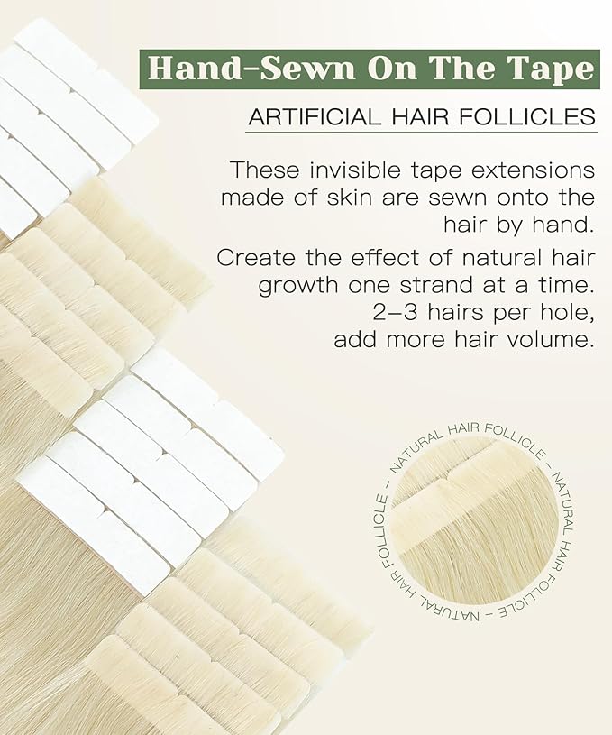 SURNEL Injection Tape in Hair Extensions 20 Inch Platinum Blonde Seamless Invisible Human Hair Tape in Extensions 20Pcs 45g(#60,20)