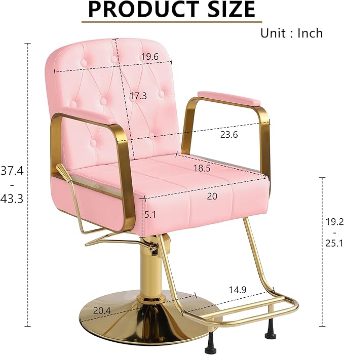 KIGOTY Salon Barber Chair, Reclining Salon Chair for Hair Stylist, Adjustable Hair Salons Tattoo Braiding Hairdresser Chair, 360 Swivel Stylist Chairs for Barbershop (Pink)