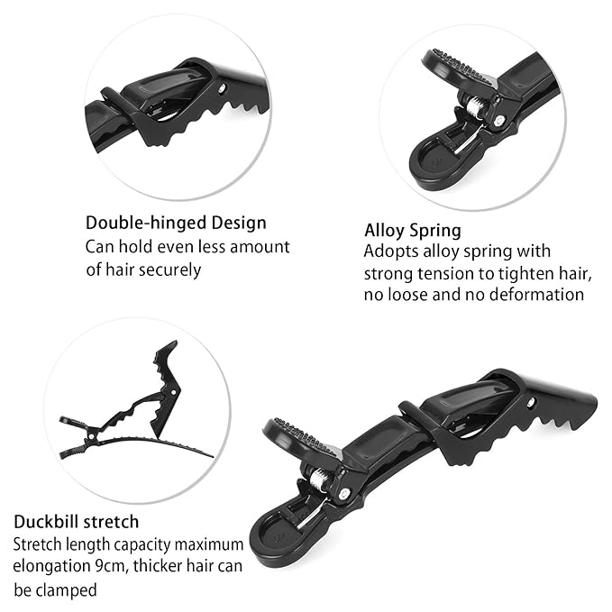Hair Styling Combs and Clips Set - Rat Tail Teasing Combs with Steel Pin, Sectioning Alligator Clips for Braiding, Parting, and Salon Use
