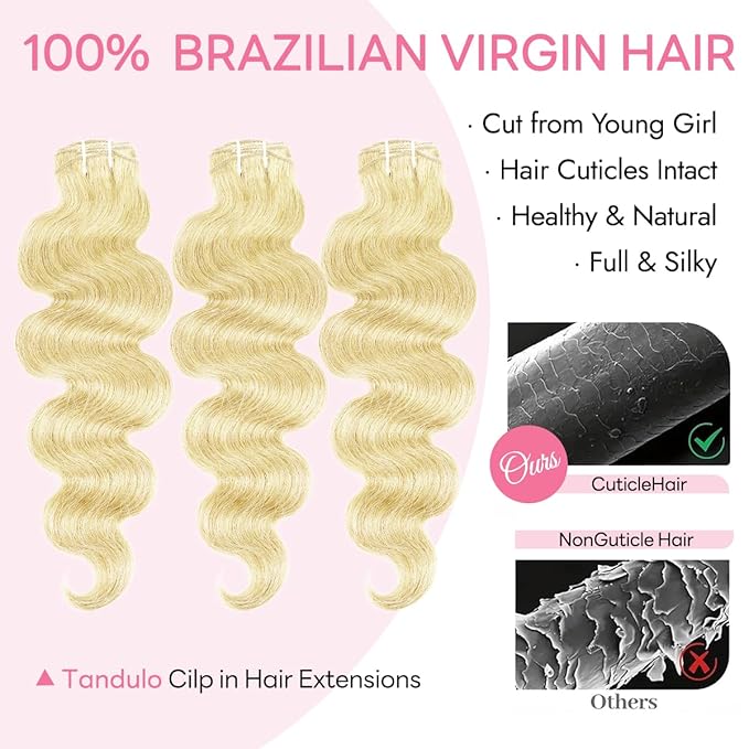 Clip in Hair Extensions Real Human Hair Body Wave 613 Bleach Blonde Clip in 100% Brazilian Remy Human Hair Extensions 8pcs Per Set with 18 Clips Double Weft 24 Inch 120g/3.6oz