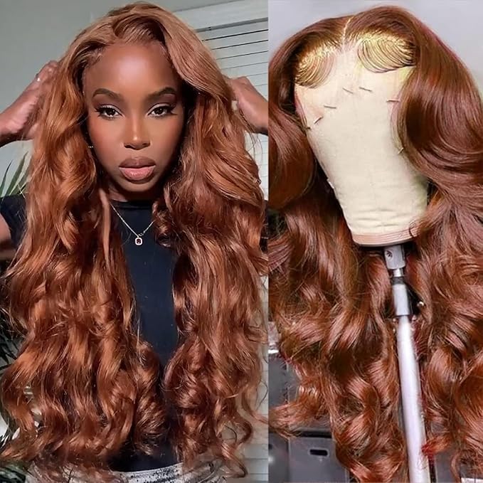 AMIRTY 250 density 30 Inch Dark Ginger Wig Human Hair Pre Plucked 13x4 Auburn Colored Lace Front Wigs Body Wave Glueless Wigs Human Hair HD Lace Frontal Reddish Brown Human Hair Wig