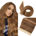 Tape in Hair Extensions Human Hair 16 Inch 20pcs Invisible Tape ins Hair Extensions Real Human Hair Tawny Brown Remy Seamless Injected Tape Extensions