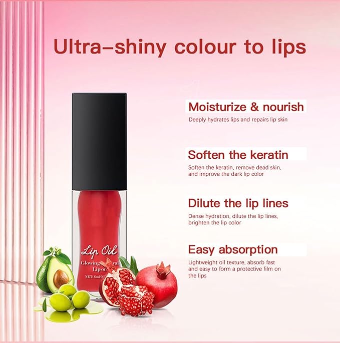 MAEPEOR Glowing Lip Oil 7 Colors Hydrating Lip Balm Nourishing Lip Care Lip Treatment Glossy Finish Non-sticky Moisturizing Lip Balm (01 Coral)
