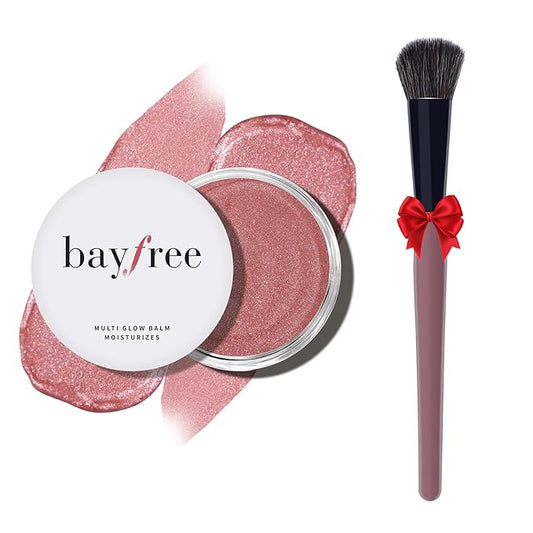 Multi Cream Blush & Blush Brush Set, Korean Makeup Blush for Cheeks, Multi-Use Face Balm, Lightweight & Hydrating, Blendable Color, Non-Greasy, Soft Bristles for Radiant Finish (Pink Sakura)