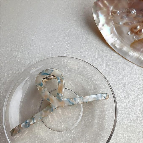 1Pack Large Metal Acetate Hair Claw Clips for Curly Straight Hair Non Slip Big Fashion Hair Clamp for Thick Thin Hair Styling Accessories as Gift for Wife Girlfriend (1PC/Box,Blue White)