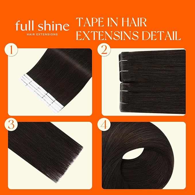 Full Shine Injection Tape in Hair Extensions 14 Inch Color 2 Dark Brown Same Day Tape in Extensions Human Hair Remy Seamless Skin Weft 20 Pcs Add Volume for Wedding 40 Grams Silky Straight