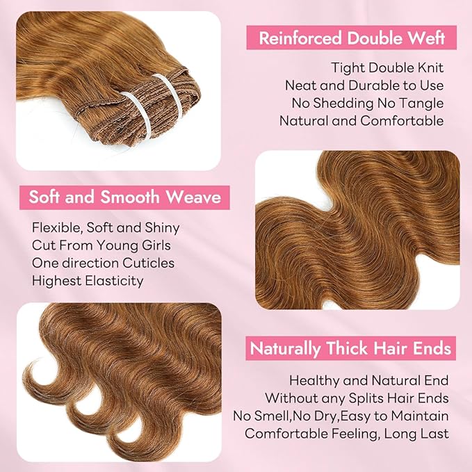 Clip in Hair Extensions Real Human Hair Body Wave 30 Auburn Ginger Clip in 100% Brazilian Remy Human Hair Extensions 8pcs Per Set with 18 Clips Double Weft 24 Inch 120g/3.6oz