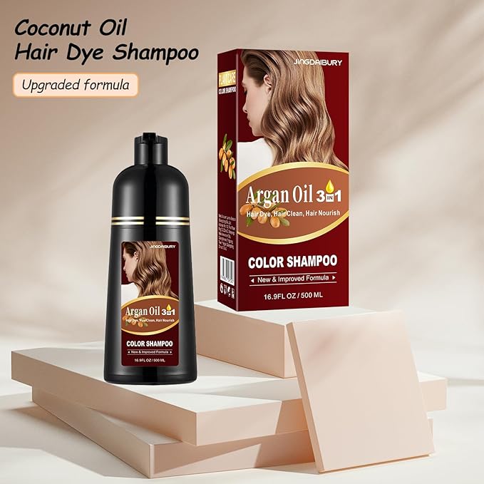 Light Brown Hair Dye 16.9 Fl Oz, Argan Oil Hair Shampoo, 3 in 1 Hair Dye Shampoo, Easy To Use, Semi-Permanent Hair Color Shampoo (Light Brown)