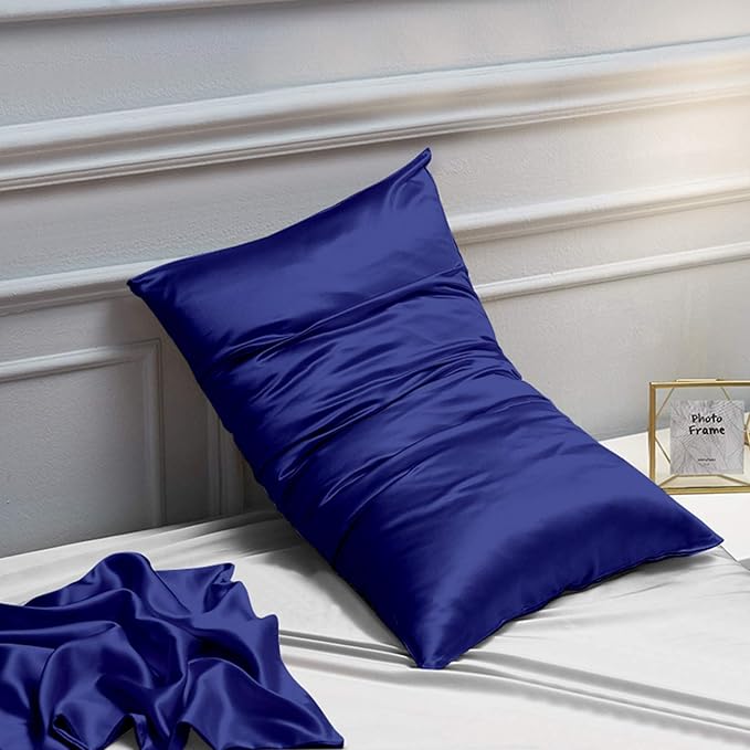 NTBAY 12 Pack Satin Queen Pillowcases for Hair and Skin, Luxurious and Silky Pillow Cases with Envelope Closure, 20 x 30 Inches, Navy Blue