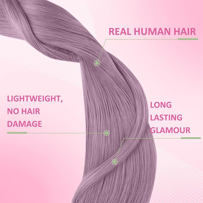 YoungSee Purple Tape in Human Hair Extensions Lavender Human Hair Tape in Extensions Light Purple Tape Extension Remy Hair 16In 10pcs Invisible Tape-ins Extension Colorful 25g For Diy