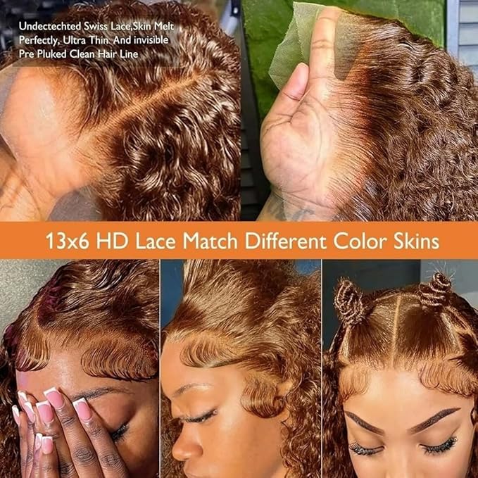 26 Inch Chocolate Brown Deep Wave Lace Front Wigs Human Hair Pre Plucked 200% Density 13x6 HD Lace Frontal Wigs with Baby Hair Deep Curly Wet and Wavy Glueless Wigs for Women (4# Brown, 26 Inch)