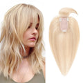 SEGO Hair Toppers for Women Real Human Hair with Thinning, with Front Bangs Clip in Toppers Straight 150% Density Silk Base -18 Inch #18/613 Ash Blonde Mix Bleach Blonde