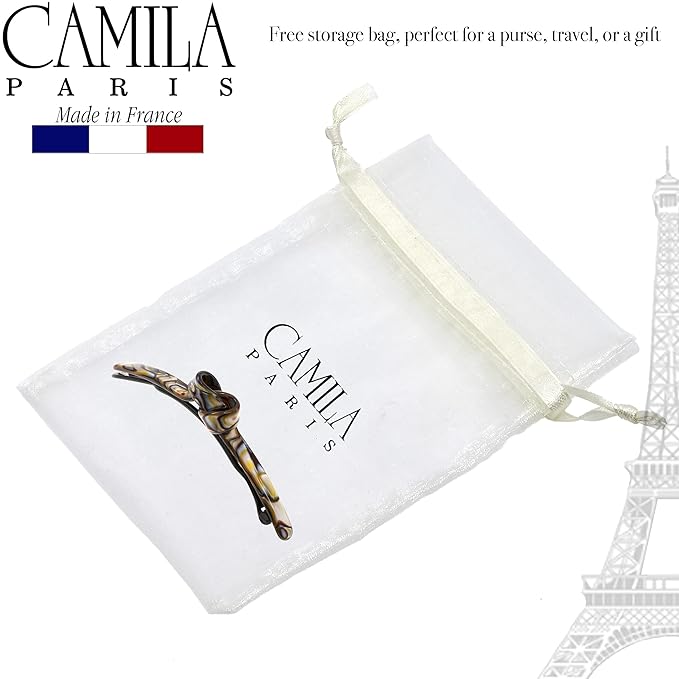 Camila Paris CP3353 French Hair Barrette Clip for Girls, Handmade, Onyx, Metal-Free Closure Strong Hold Grip Hair Clips for Women, No Slip Durable Styling Girls Hair Accessories, Made in France