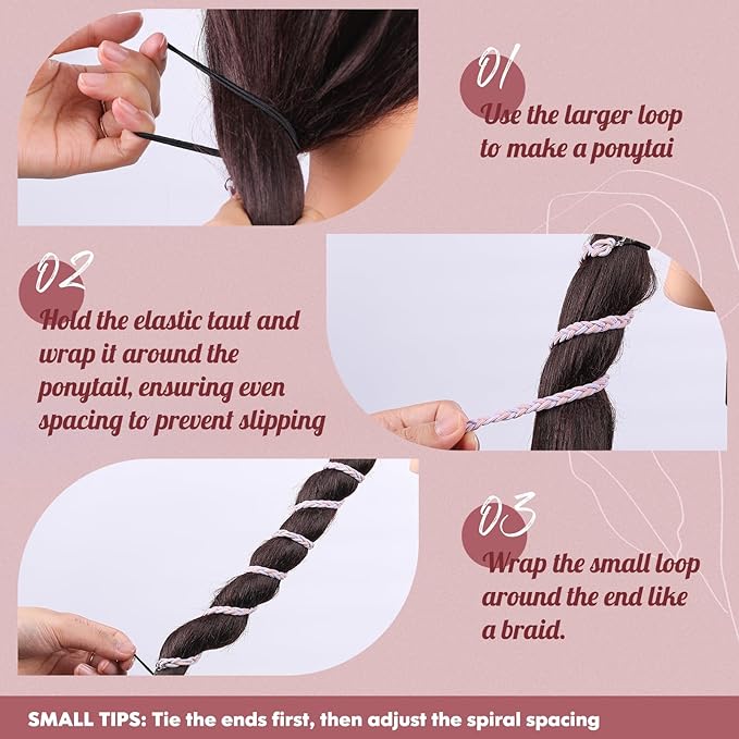 3 Packs Ponytail Holders Hair Ties for Women, Spiral Pony Tails Elastic Braided Hair Holders for Gym Swimming Sports (3pcs25"colorful28)