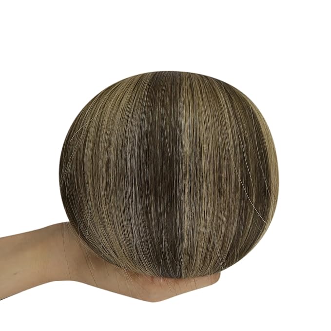 Full Shine Insert Virgin Tape in Hair Extensions Color Balayage Medium Brown to Blonde and Brown 14 Inch Intact Human Hair Invisible Tape in Extensions 10Pcs 25Grams Quick Install for Office Look
