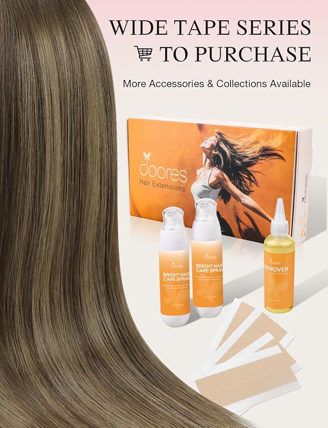 DOORES Invisi Edge Tape in Wide Hair Extensions Human Hair, Chocolate Brown to Honey Blonde 4PCS Injection Tape ins 20g 18 Inch, Virgin Human 3 Inch Wide Injected Extensions Invisible