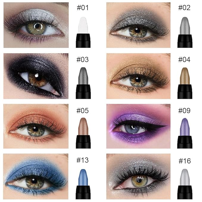 Kaely 8Pcs Cream Eyeshadow Stick Set, Pearl White Black Gray Khaki Royal Blue Vioiet Purple Silver, Shimmer Eyeliner Pencil Eye Shadow Sticks Palette Makeup for Older Women, sombras para ojos 01