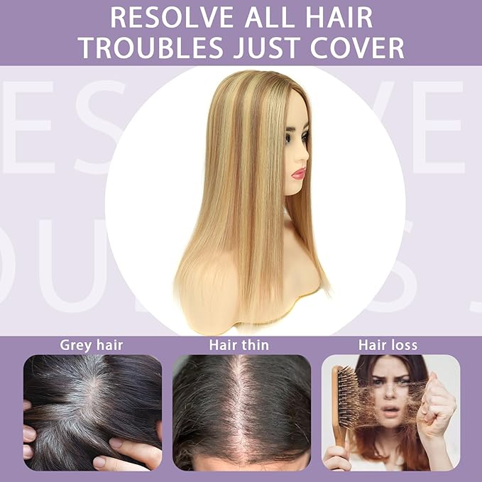 Real Human Hair Toppers for Women #TLQ, 3x5 Inch Injected Silk Base 130% Density 18 Inch Length Hair Toppers