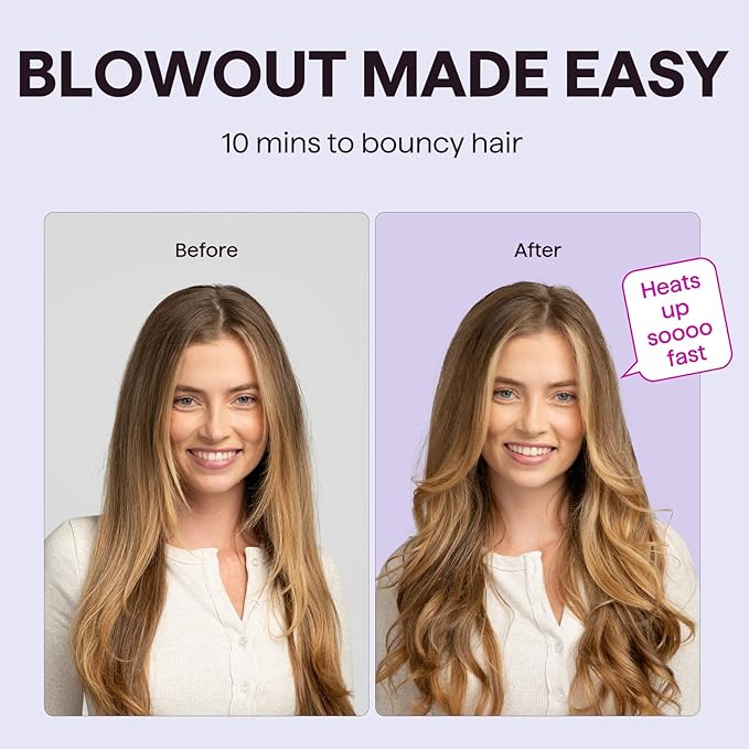 Wavytalk Thermal Brush, Blowout Boost 1.5 inch Heated Round Brush for Blowout Look, Negative Ion Technology, Ceramic Tourmaline, 5 Temperature Settings, Dual Voltage, Purple, Less Damage
