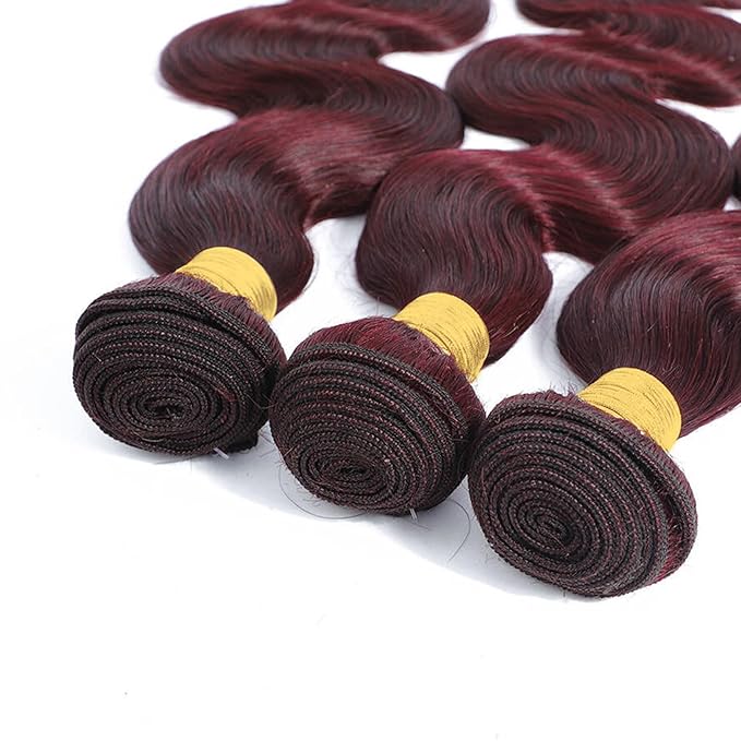 99J Human Hair Bundles Body Wave Burgundy Dark Red Wine Color Body Wave Bundles 18 20 22 Inch 3 Pcs/Pack 100% Real Human Hair And True To Length