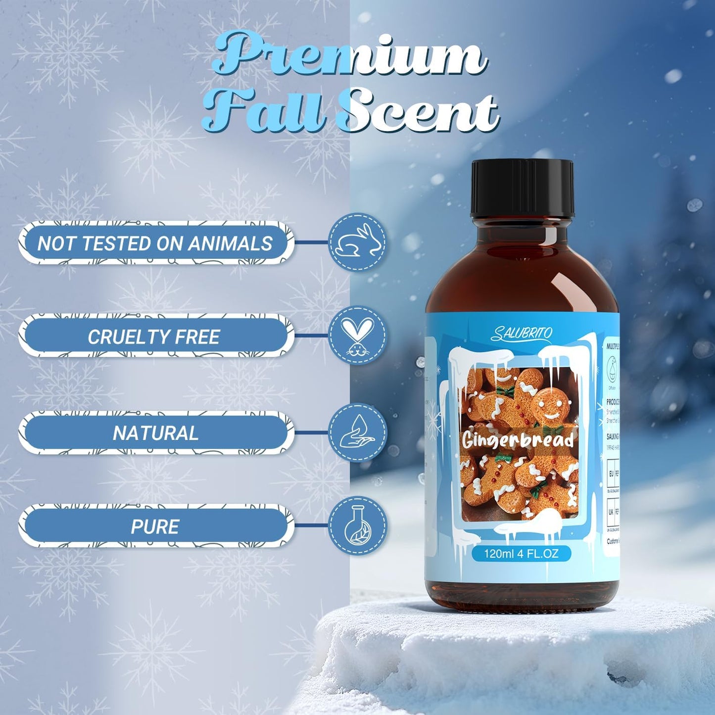 SALUBRITO Gingerbread Essential Oil 4 Fl.Oz (120ml), Pure & Natural Fragrance Oils, Winter Essential Oil for Diffuser, Candle & Soap Making, Strong Scented Oil & Diffuser Oil