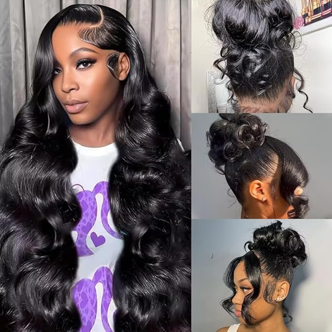 360 Lace Front Wigs Human Hair Body Wave 200% Density 18 Inch Upgraded Hidden Straps 360 HD Full Lace Wigs Human Hair With Drawstring Pre Plucked With Baby Hair for Women Natural Black