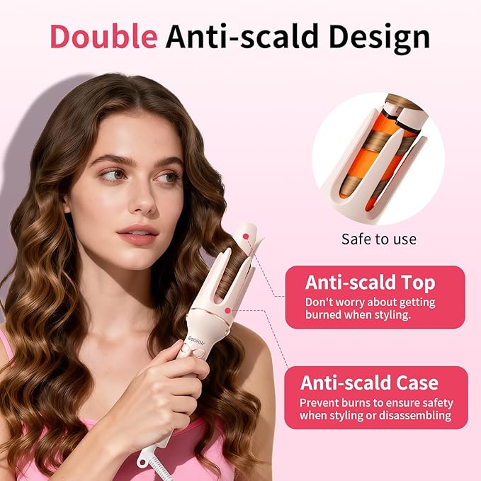 Automatic Curling Iron Beach Wave Curling Wand, Ceramic Coated, Straightening Brush, 1inch and 1.25 inch Portable 3-in-1Hair Curler, 2-Way Rotation Curler 4 Temperatures, 30 Min Auto Shut-Off