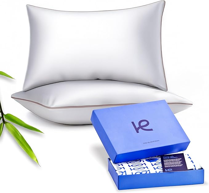 Kickoff Viscose Bamboo Pillowcase, King, Set of 2, 100% Organic Hidden Zippered Viscose Bamboo Pillow Case King Size, Cooling Pillow Cover for Hot Sleepers (20"x40", Trimmed, Grey Mist)