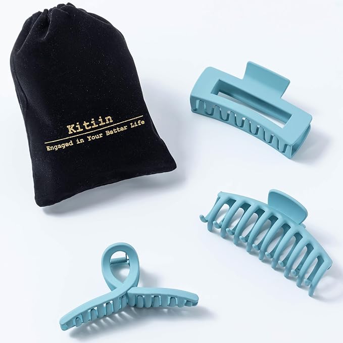 Light blue Large Hair Claw Clips for Thick/Fine/Thin Hair,Strong holding teeth interlocking sky blue Women Jaw Clips for Hair 3 Count In set