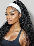 KLAIYI Headband Human Hair Wig Water Wave Curly Non Lace Front Wigs for Black Women Deep Wave Glueless Wear and Go Half Wig 30S Ready to Go Wig with Band Beginner Friendly 180% Natural Hairline 24Inch