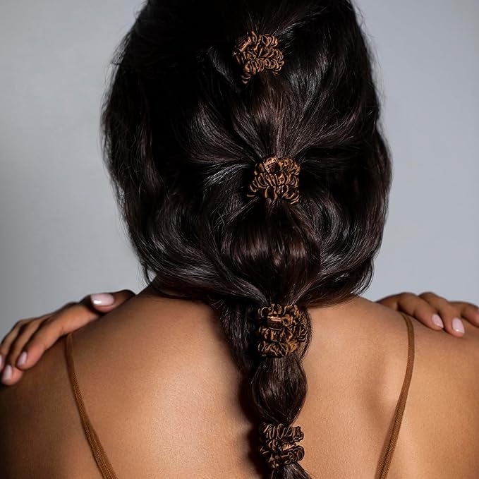 SLIP Skinny Scrunchies: Elevate Your Hair Game with Anti-Crease, Anti-Breakage Design,Crafted from Slipsilk™, Fierce: 3 Pure Silk Skinny Scrunchies in Black, Caramel & Leopard