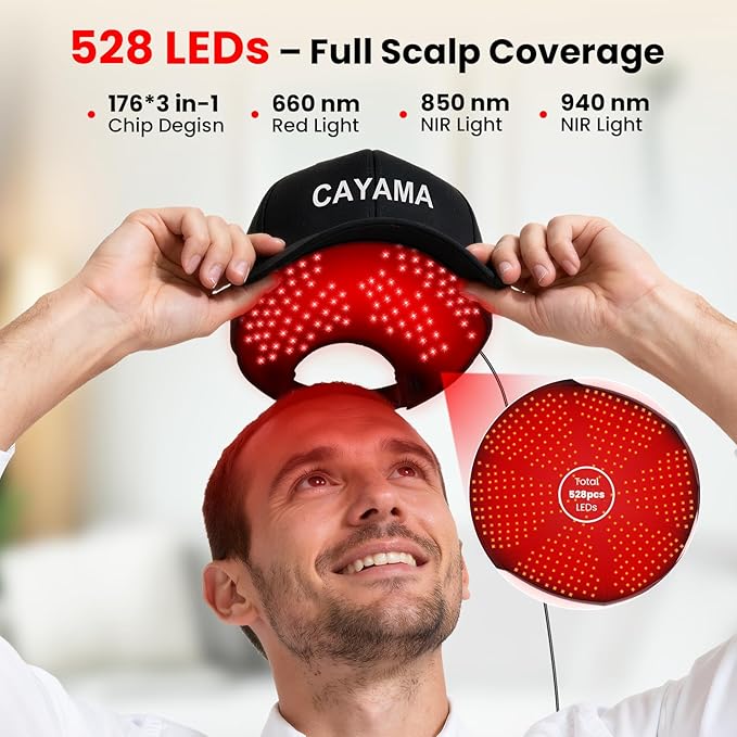 CAYAMA Red Light Therapy Cap, Laser Hair Growth Cap Red Light Therapy for Hair Growth – 528-LEDs