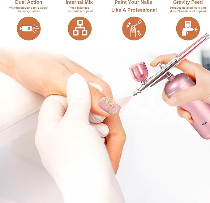 Airbrush Kit with Compressor - 48PSI High-Pressure, Non-Clogging Air Brush Set Cordless Rechargeable with 0.3mm Nozzle and Cleaning Brush for Nail Art, Makeup, Painting, and Cake Decorating