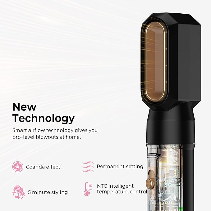 6 in 1 Air Styler Magic Hair Dryer Brush, Negative Ionic Blow Dryer Brush & 3 Heat Settings, Detachable Auto Curling & Straightening Volumizing, Frizz-Free Styling, Salon to Home Use (A-Black)