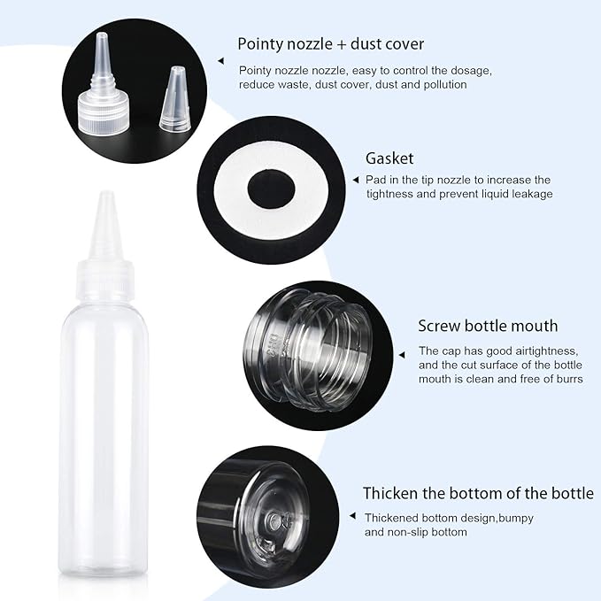 TRENDBOX 4oz / 120ml Plastic Bottle Pointed Mouth Top Cap for Essential Oils, Liquid - 6 Pack