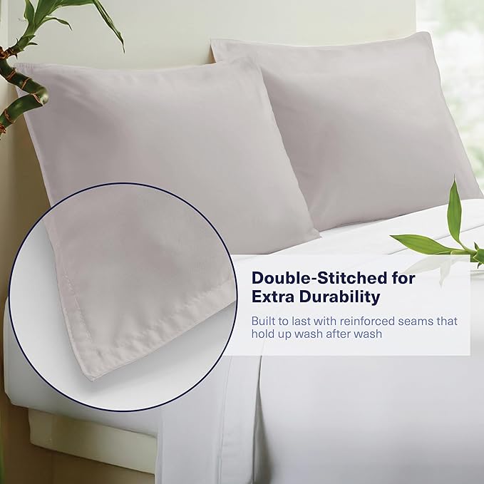 Kickoff Viscose Bamboo Pillowcase, Queen, Set of 2, 100% Organic Hidden Zippered Viscose Bamboo Pillow Case Queen Size, Cooling Pillow Cover for Hot Sleepers (20"x30", Dove Grey)