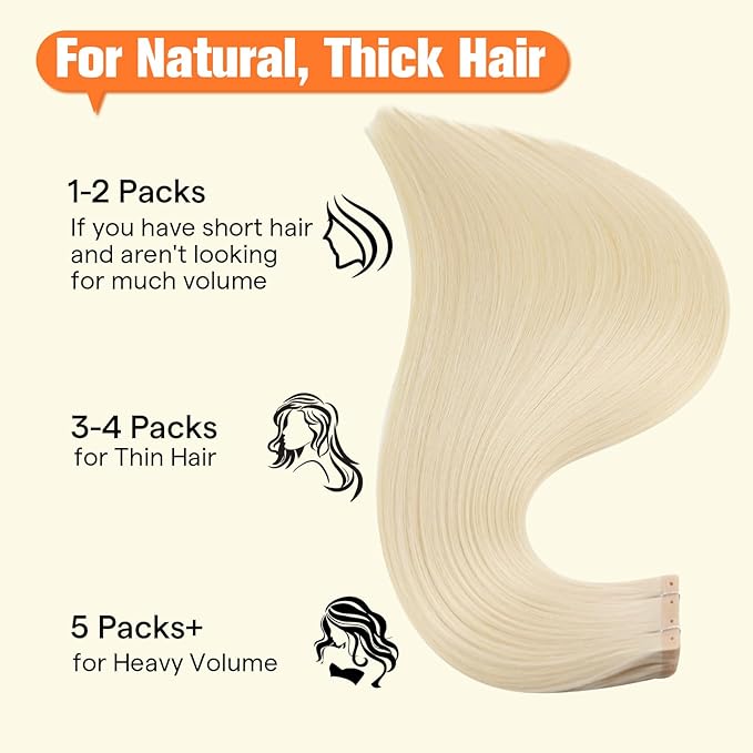 Full Shine Tape in Hair Extensions Human Hair Blonde Tape ins Color 60 Bleach Blonde Glueless Remy Human Hair Extensions with Holes 20PCS 50G 18Inch No Glue No Clips for Thin Hair