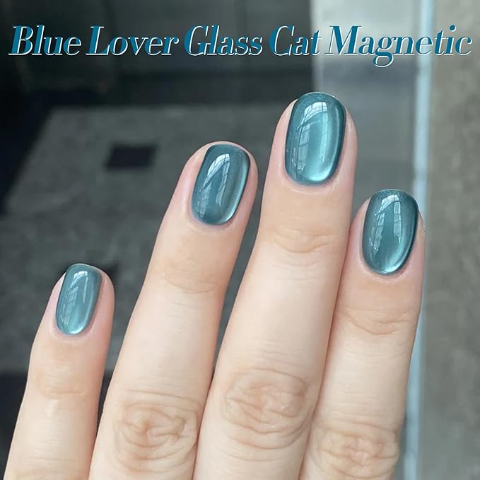 BORN PRETTY Magnetic Gel Nail Polish Blue Water Light Cat Magnetic Eye Gel Jelly Glass Crystal Magnetic Gel Polish Glitter Shimmer Auroras Magnetic Gel Nail Art Manicure Kit 6PCS