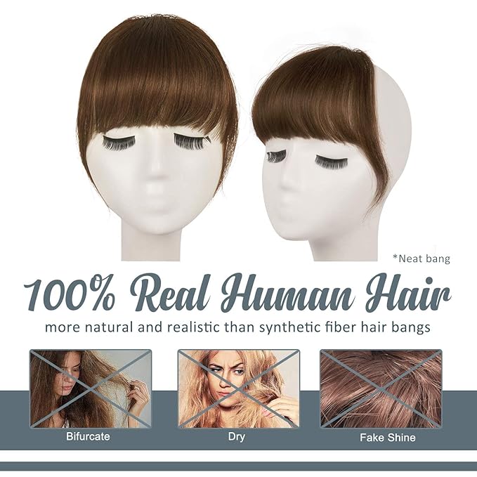 BARSDAR Real Human Hair Clip in Bangs - Human Hair Clip in Bangs for Women - Medium Brown Thick Bangs Extensions Fringe with Temples Real Hair Bangs Hairpieces - Medium Brown